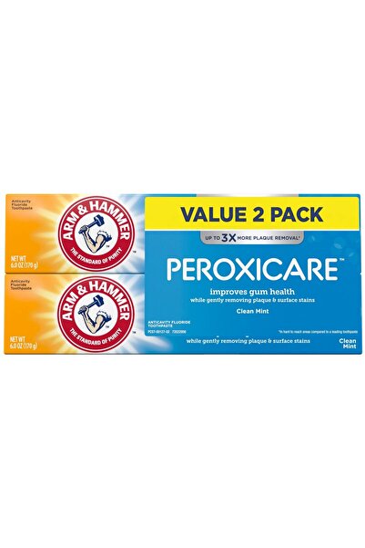 Arm&Hammer معجون أسنان بيروكسيكير من آرم آند هامر، معجون أسنان بالفلورايد بنكهة النعناع المنعش، عبوة مزدوجة، 6 أونصة، عبوة من 6 قطع