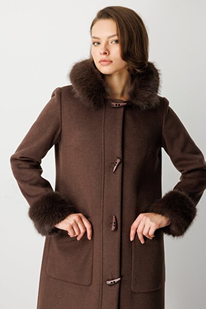 Ekol Cashmere Coat with Fur Collar and Sleeves