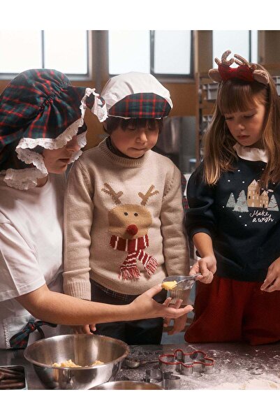 Ziddy Christmas Reindeer Jacquard Knitted Jumper with Pompom for Boys, Red