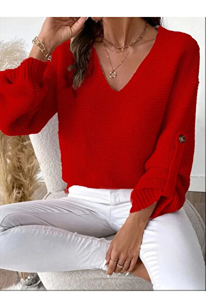 Barış Beauty Women's Long Sleeve V-Neck Buttoned Knitwear Blouse