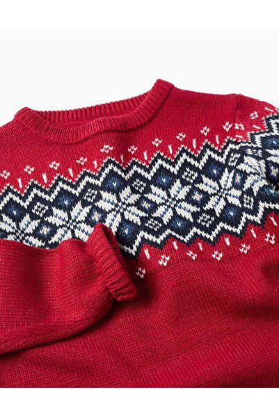 Ziddy Christmas Jacquard Knitted Jumper for Boys, Red
