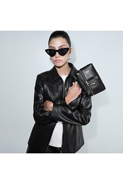 Desa Women's Black Shirt Collar Fit Leather Jacket