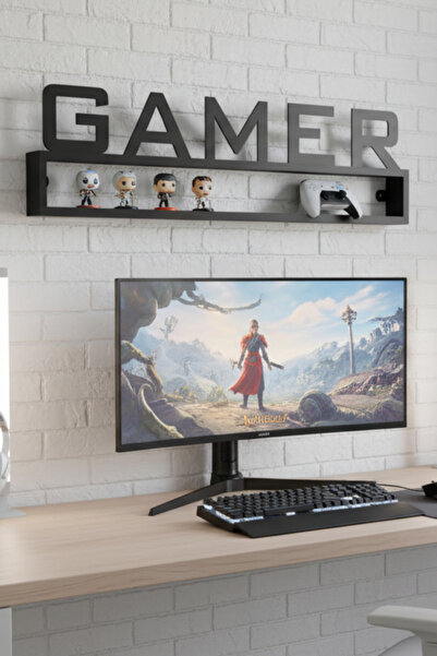 Grandmix Gamer Yazılı Minimalist Duvar Rafı Oyuncu Odası Dekorasyonu