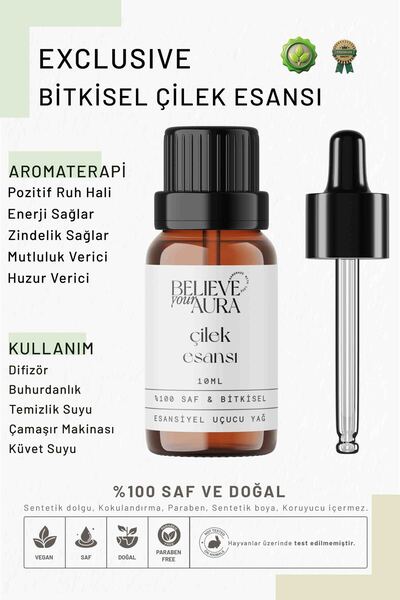 Believe Your Aura Bitkisel Çilek Esansı - %100 Saf ve Bitkisel Buhurdanlık Di...