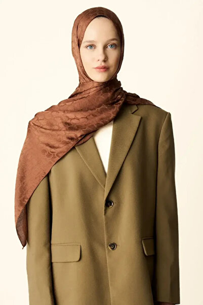 Madame Polo Premium Jakar Şal Halka Desen - Kızıl Kahve