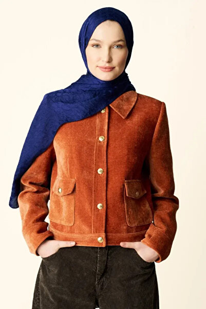 Madame Polo Premium Jakar Şal Halka Desen - Gece Mavisi