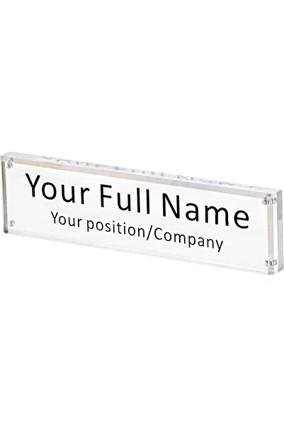 Generic Acrylic Double-Sided Transparent Desk Name Plate with Holder, Personalize, 25 x 10 in (IEEK)
