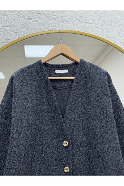 MİHRA STORE Allison 3 Gold Buttoned Jacket-ZN4219 Ανθρακί