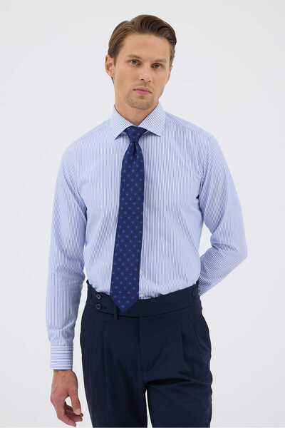 Paşahan Cămașă cu dungi albastru închis, fără călcat, bumbac 100% Comfort Fit