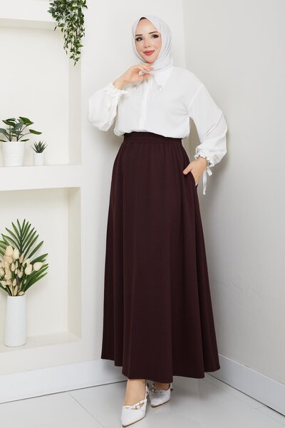 Günay Karaca Kahve Oşho Kumaş Kadın Etek Beli Lastikli 38 40 42 44 46 48 Bedenlere Uyumludur.