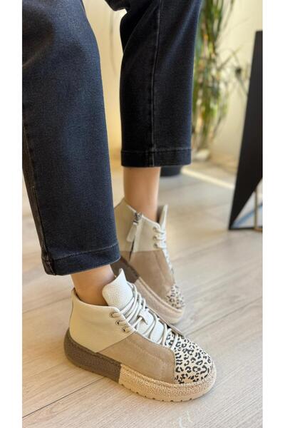 BABLACK Özel Seri %100 Hakiki Deri Kadın Spor Bot Bej