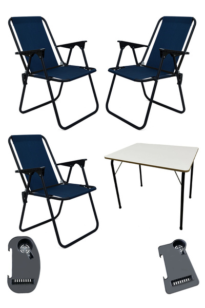 moniev Litea 3 Adet Kamp Sandalyesi Katlanır Piknik Sandalye ve Bardaklık Lac...