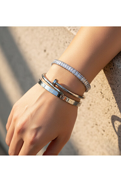 Ervalina Çelik Kelepçe ve Baget Suyolu Bileklik Seti