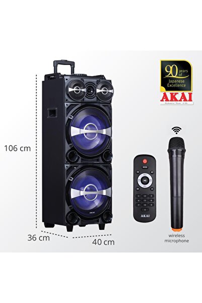 AKAI DJ-222 portable active speaker with BT, DJ effect, battery, TrolleR