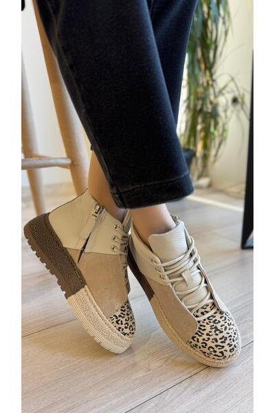 BABLACK Özel Seri %100 Hakiki Deri Kadın Spor Bot Bej