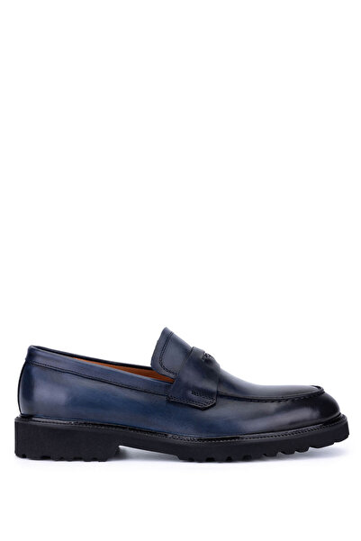 Tamer Tanca Men's Genuine Leather Navy Blue Loafers
