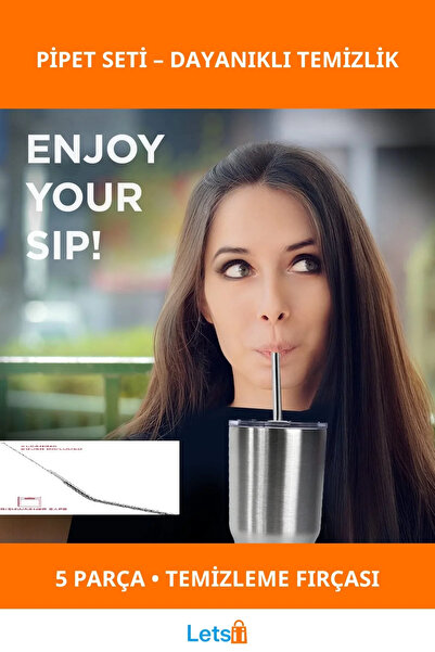 Letsii Stainless Steel 5 Piece Straw Set and Cleaning Brush