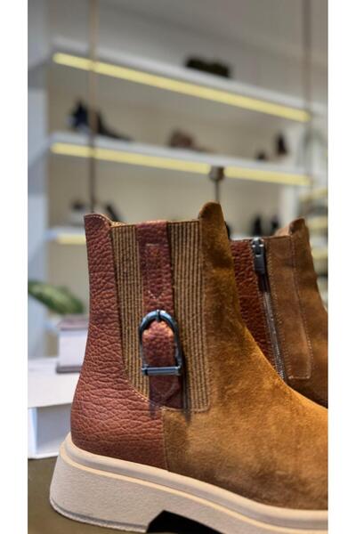 BABLACK Yan Kısmı Kemer Detaylı %100 Hakiki Deri Bot Taba