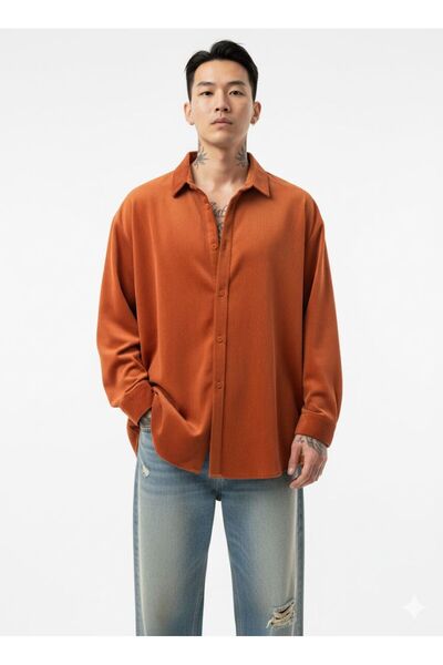 Serseri Erkek Trend Fitilli Basic Kiremit Oversize Kadife Ceket