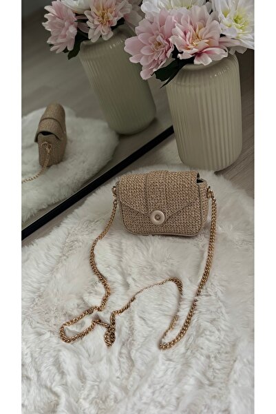 ESNEVA Women's Mini Size Gold Chain Stylish Design Cross Strap Hand and Shoulder Bag