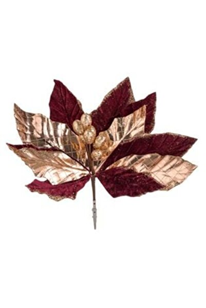 SHOPIENS Velvet Decorative Flower Burgundy Beige Glitter with Clip 32 cm