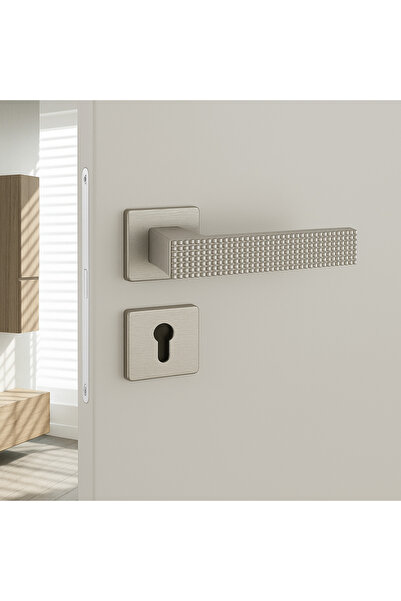 System Gıze Rozetli Kapı Kolu Nikel Saten Renk Yale ( Dış Kapı Rozetli)