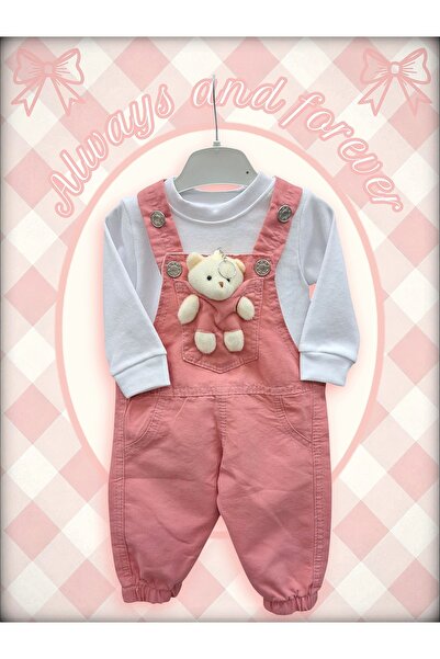 Özgün Baby Ayı Oyuncaklı Paça Lastikli Cep Detaylı Kot Bebek Salopet takım