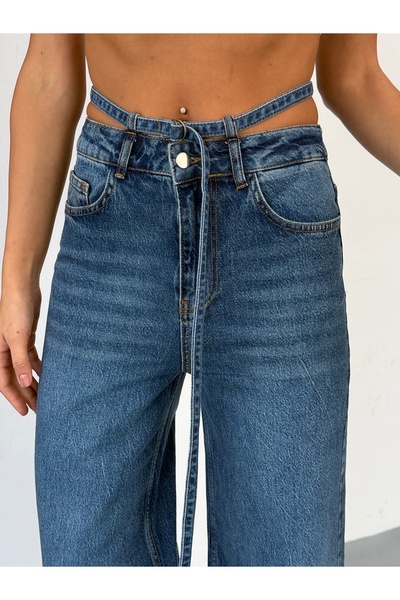 DENİMJESST Women's Adjustable Waist Belt Detailed Trousers