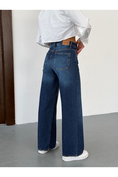 DENİMJESST Dark Navy Blue High Waist Women's Trousers