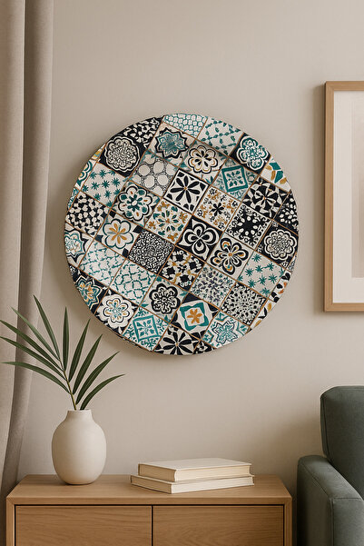 ATAGİFT HEDİYELİK Metal Modern Geometrik Desenli Dekoratif Duvar Tabağı ve Dekoratif Servis Tabağı
