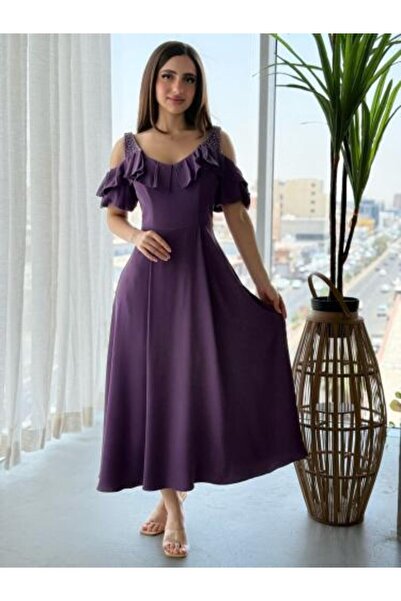 Aljouri Soft midi off-shoulder dress