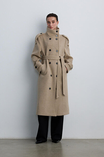 BE BLUE Mink Stand-Up Collar Long Coat