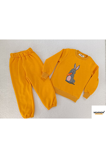 Wearnow Clothes Cute Rabbit Top and Bottom Tracksuit Set with Fleece Inside for Girls & Boys