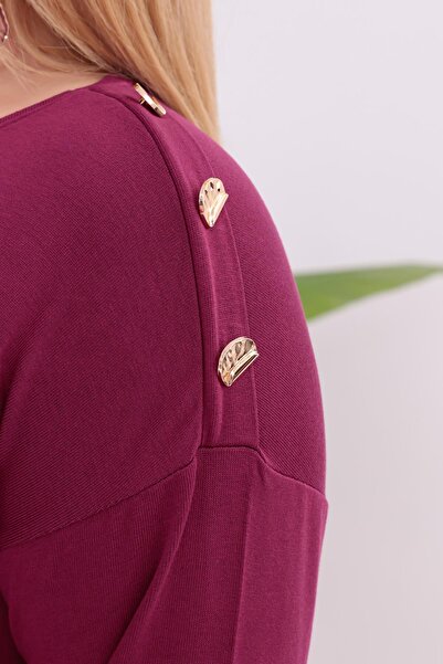 Siyezen Plus Size Blouse with Gold Button Detail on the Shoulders