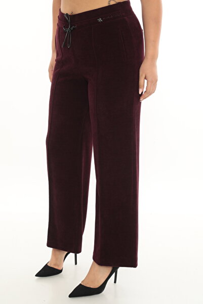 EXİTLİNE Women's Winter Stone Pipe Leg Velvet Trousers with Bee Accessories in Burgundy