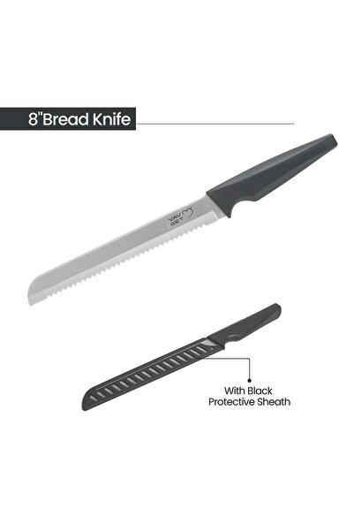 VAV GET Premium 18-Piece Black Stainless Steel Knife Set with Blade Guards & Peeler