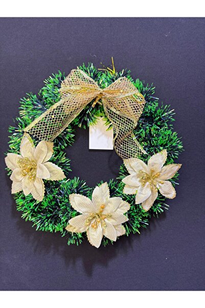 ENG PARTİ DÜNYASI Golden Floral Christmas Door Ornament – Decorative Pine Rin...