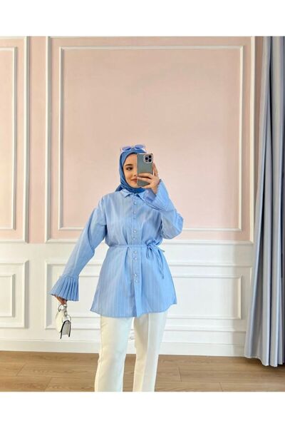 MODA TAY KADIN ÇİZGİLİ GÖMLEK