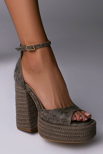 Vanilla Days Sandale Sierra Hills cu toc gros, piele maro