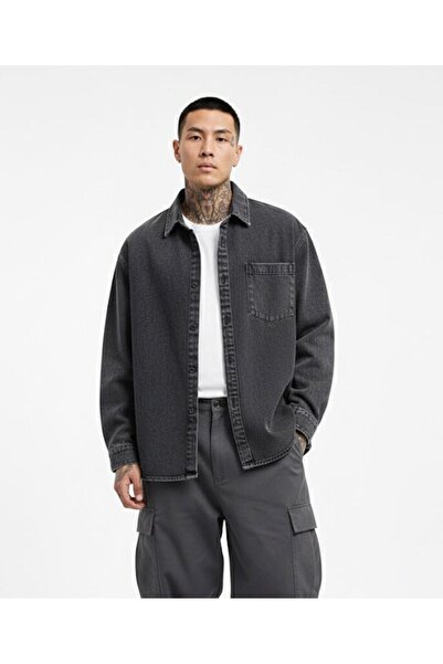 Serseri Erkek Günlük Trend Cepli Füme Oversize Kot Ceket