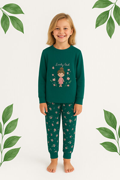 ANKANOVA Set de pijamale Elmas Kids pentru fete, culoare verde bumbac 100%