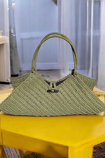 Örgü Sanatı DilekÇak El Örgüsü Özel Yeni Tasarım Hasır Çanta, Kağıt İp Astarlı Elegan Çanta, Omuz Ve Kol Çantası