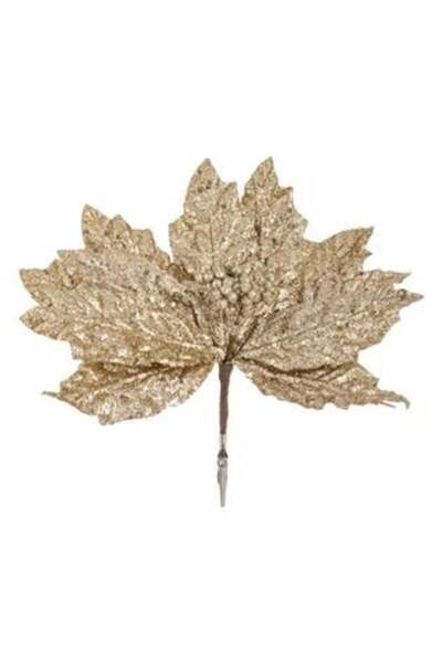 SHOPIENS Decorative Christmas Flower Beige Bronze with Glitter Sequins & Clip 29 cm