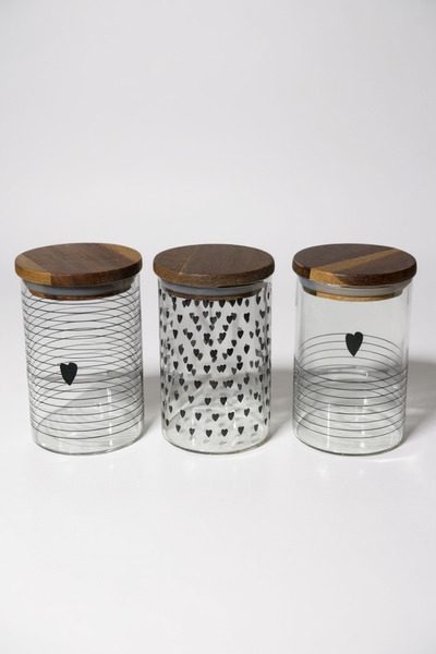 zezedesing 3-Piece Multi-Purpose Jar with Acacia Lid 250ml 9.5X6 cm