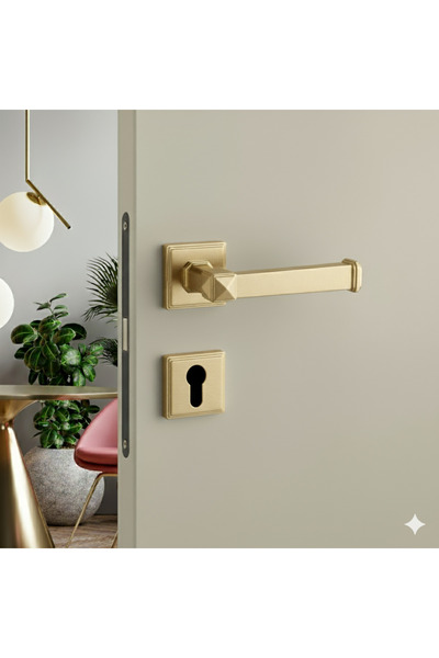 System Kayla Rozetli Kapı Kolu Altın Saten Renk Yale ( Dış Kapı Rozetli)