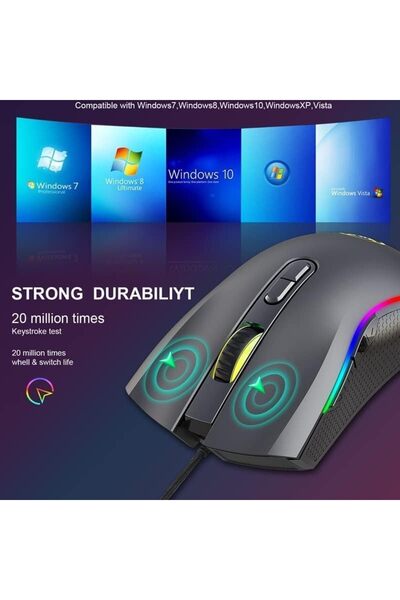 HXSJ 7 Color LED Optical Wired Computer Gaming Mouse 3200DPI 7 Buttons (A869)