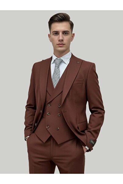 HERMOSE Tile Color Shawl Collar Vest Set Suit