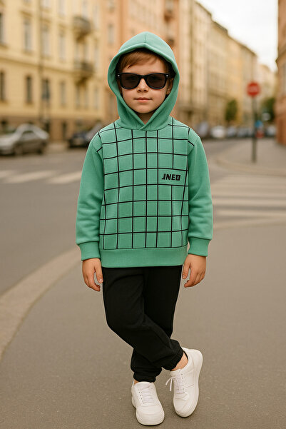 canmana kids&baby Квадратен принт 3-нишки Шардоне качулат комплект за момчета