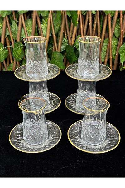 EVRA 6 Kişilik 12 Parça Altın Yaldızlı Lüks Çay Seti Bardağı Takımı