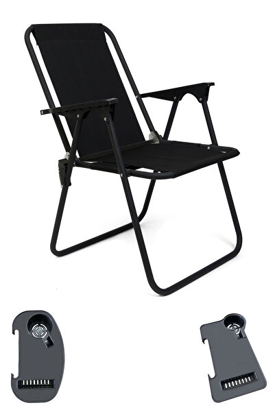 moniev Litea Kamp Sandalyesi Katlanır Piknik Sandalye ve Bardaklık Siyah